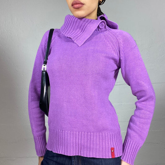 Vintage 90's Phoebe Buffay Purple Side Zip Up Pullover with Asymmetric High Neck (M)