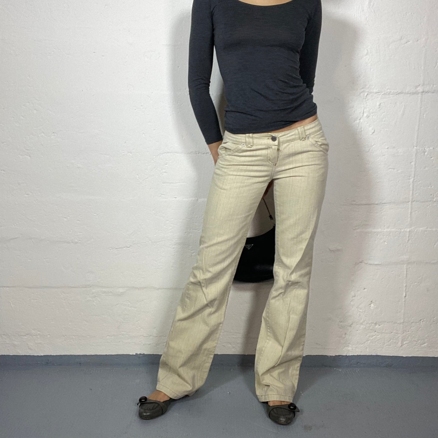 Vintage 2000's Downtown Girl Beige Low-Waist Denim Pants (S)