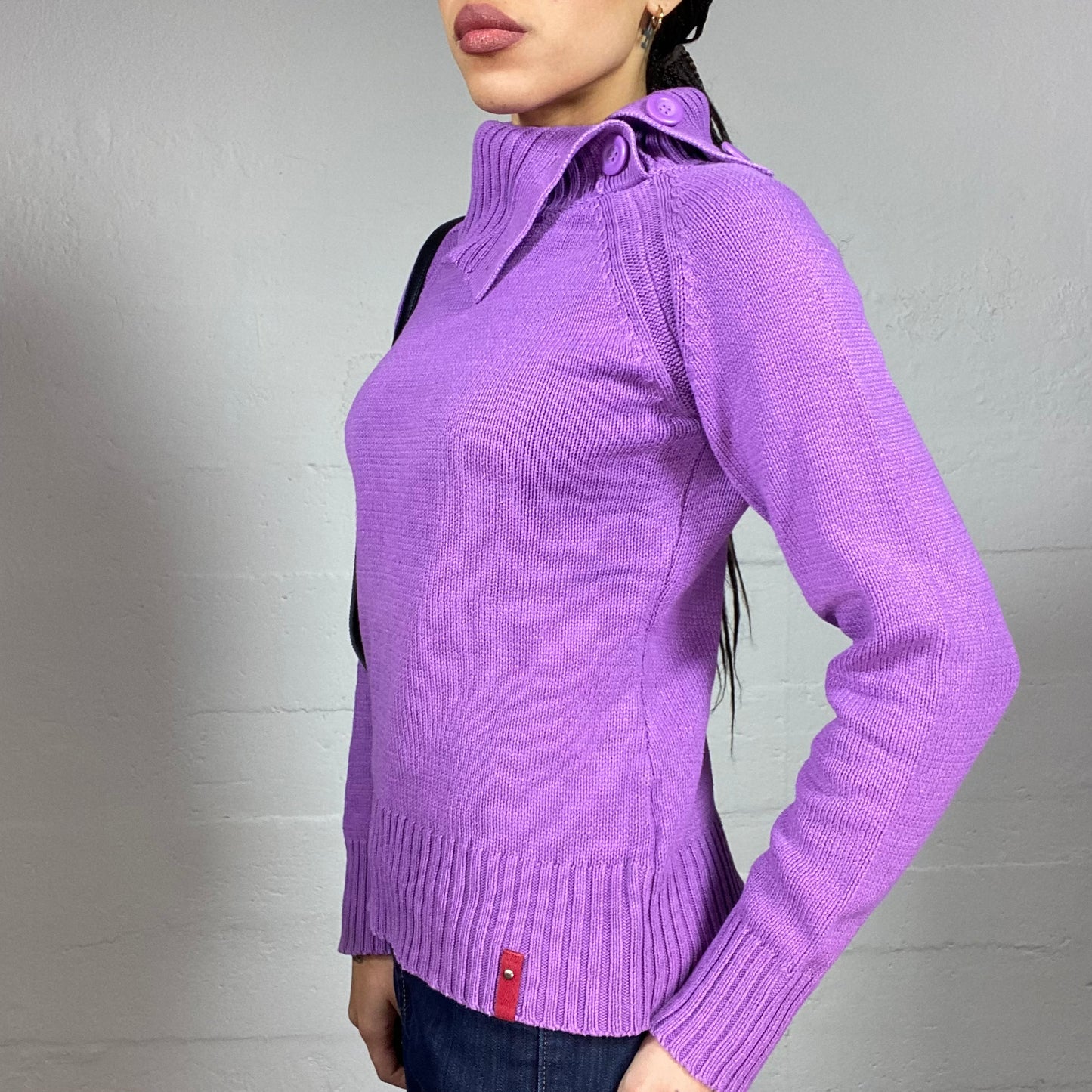 Vintage 90's Phoebe Buffay Purple Side Zip Up Pullover with Asymmetric High Neck (M)