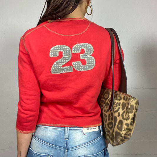 Vintage 2000's College Girl Red Longsleeve Top with Back "23" Print (S/M)