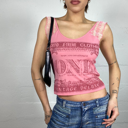 Vintage 2000's Downtown Girl Pink Top with Ticket "I hope you can afford it" Print (M)