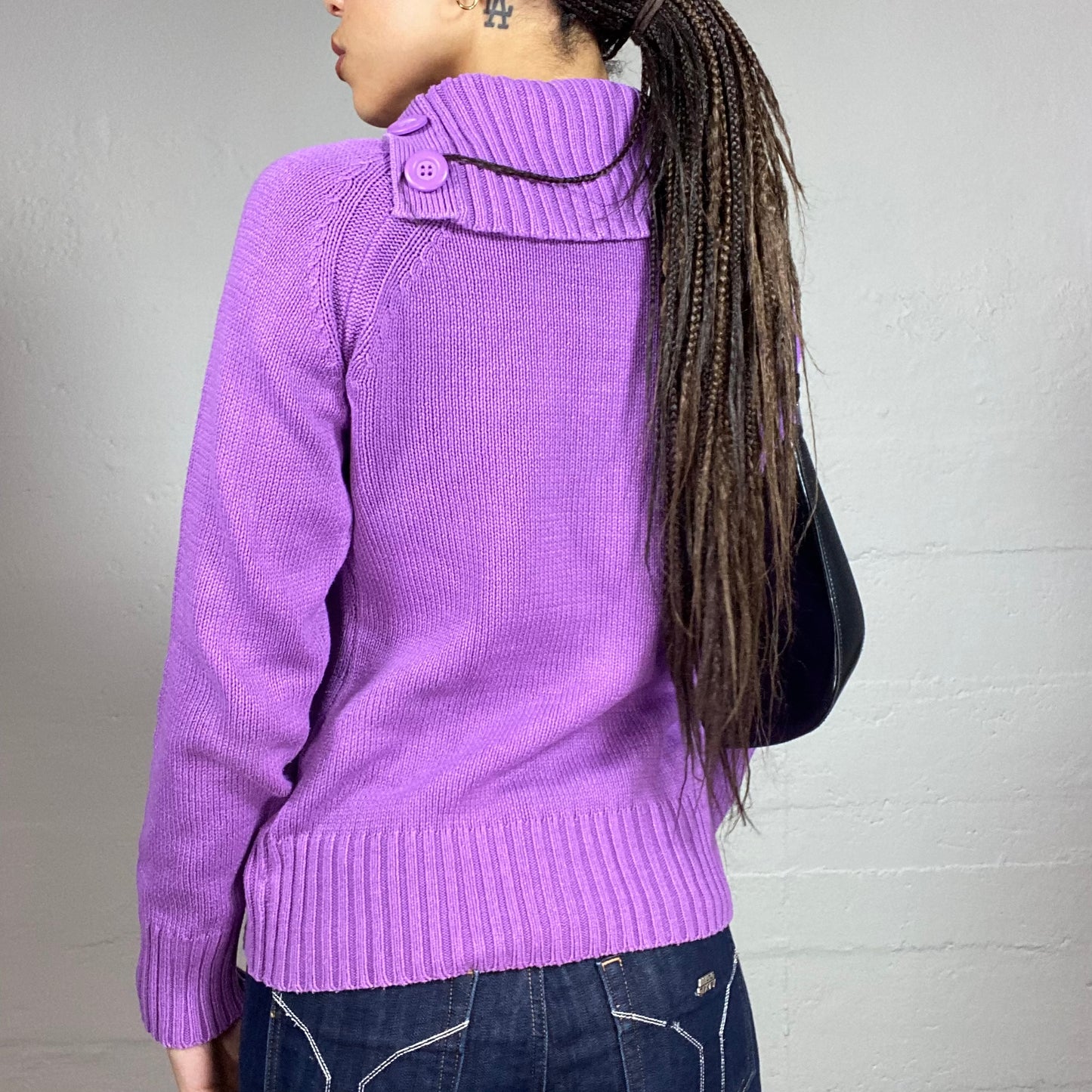 Vintage 90's Phoebe Buffay Purple Side Zip Up Pullover with Asymmetric High Neck (M)