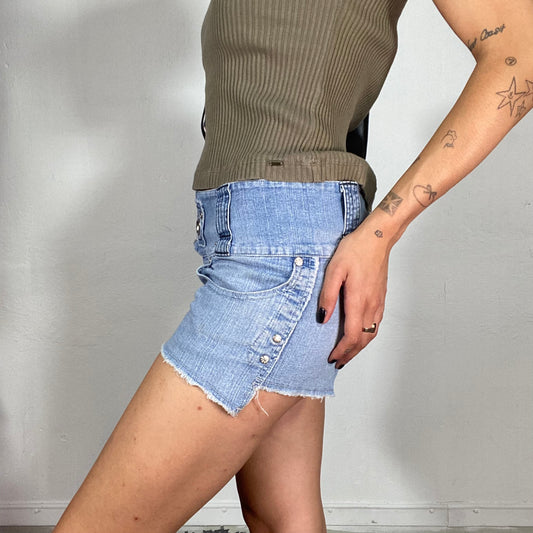 Vintage 2000's Model Off Duty Light Wash Mini Shorts with Button Details (S)