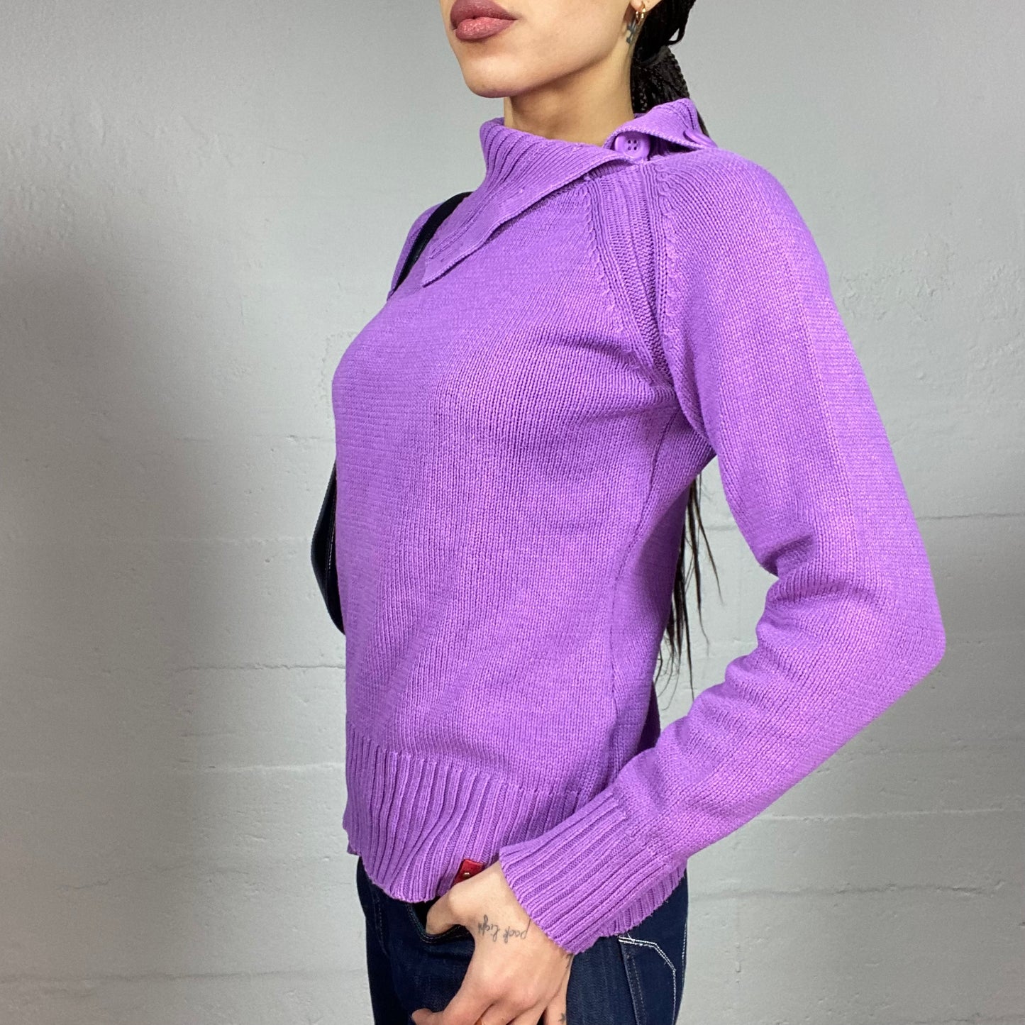 Vintage 90's Phoebe Buffay Purple Side Zip Up Pullover with Asymmetric High Neck (M)