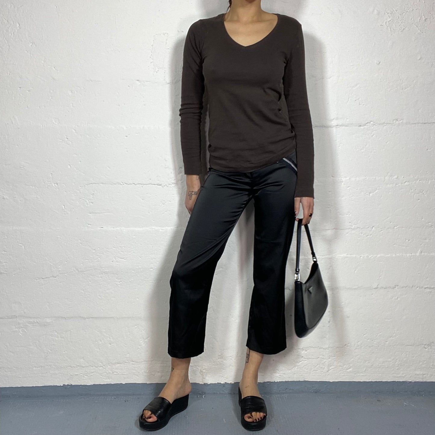 Vintage 2000's Sleaze Black Satined Capri Pants with Zips Detail (S)
