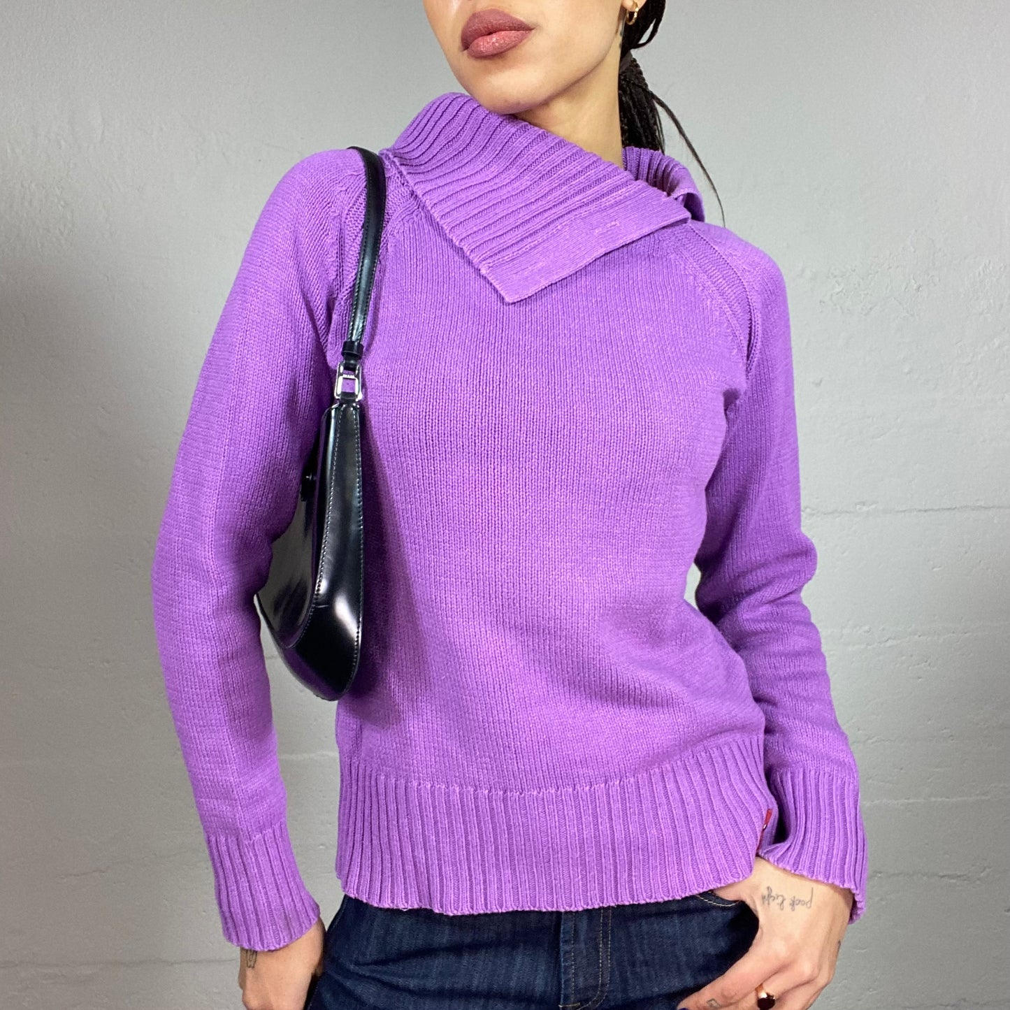 Vintage 90's Phoebe Buffay Purple Side Zip Up Pullover with Asymmetric High Neck (M)