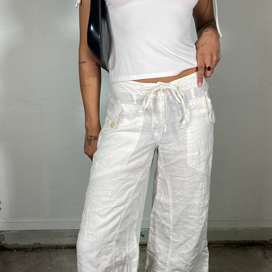 Vintage 90's Jennifer Aniston-Inspired Low Waist Linen Pants with Elastic Waist (S)