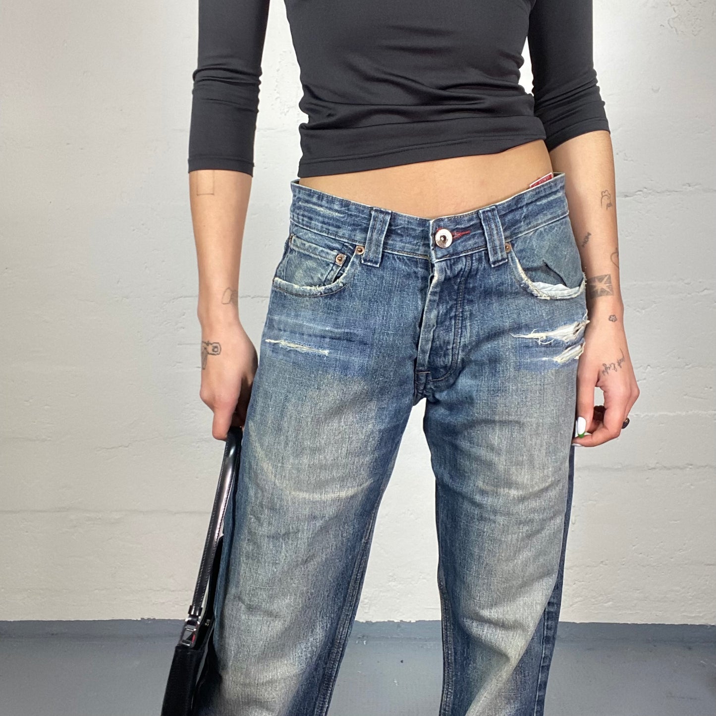 Vintage 2000's Downtown Girl Washed Denim Pants with Straight Cut (M)