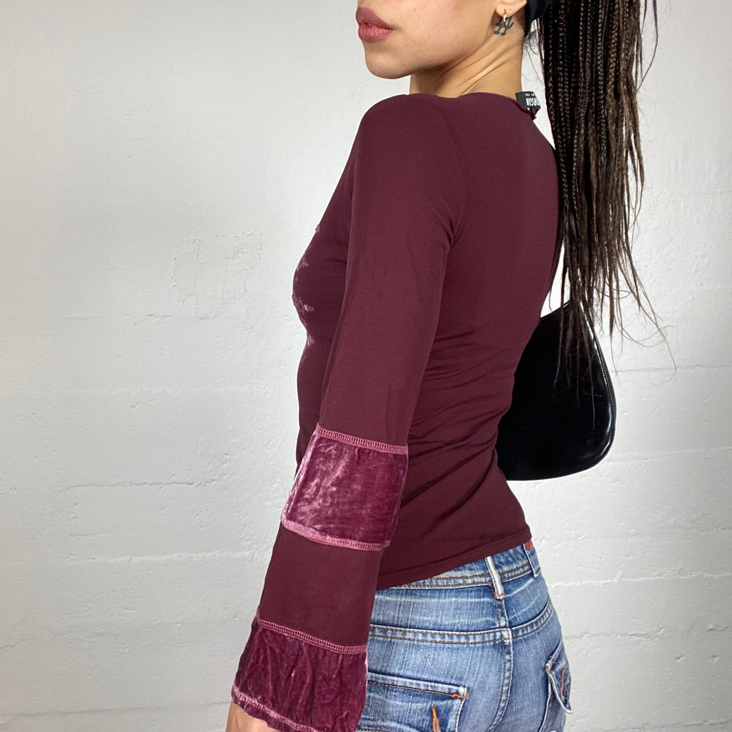 Vintage 90's Phoebe Buffay Garnet Longsleeve Top with Ethnic Print (M)