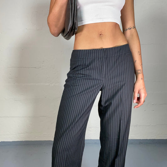 Vintage 2000's Esprit Bella Hadid Black Flared Office Pants with Pinestripes Print (S)