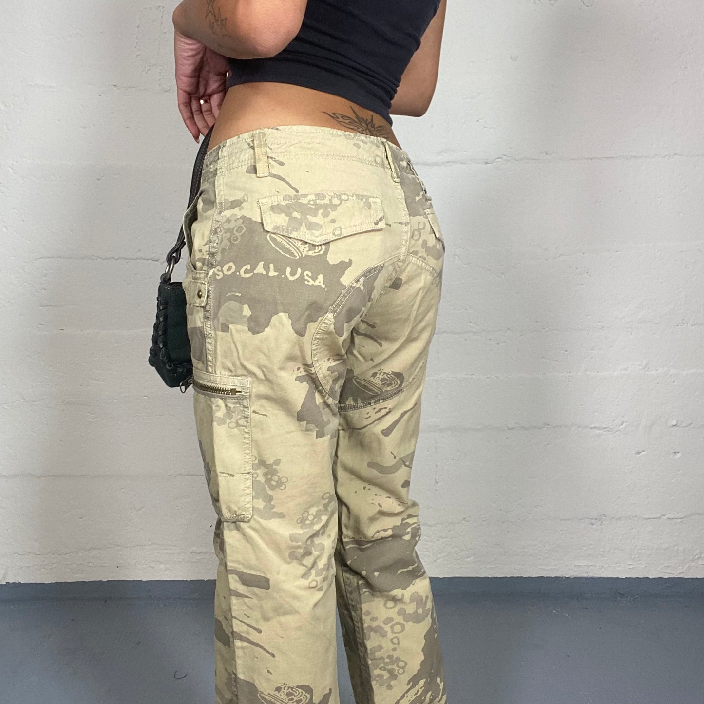 Vintage 2000's Rave Beige Cargo Pants with Cargo Print (XS)