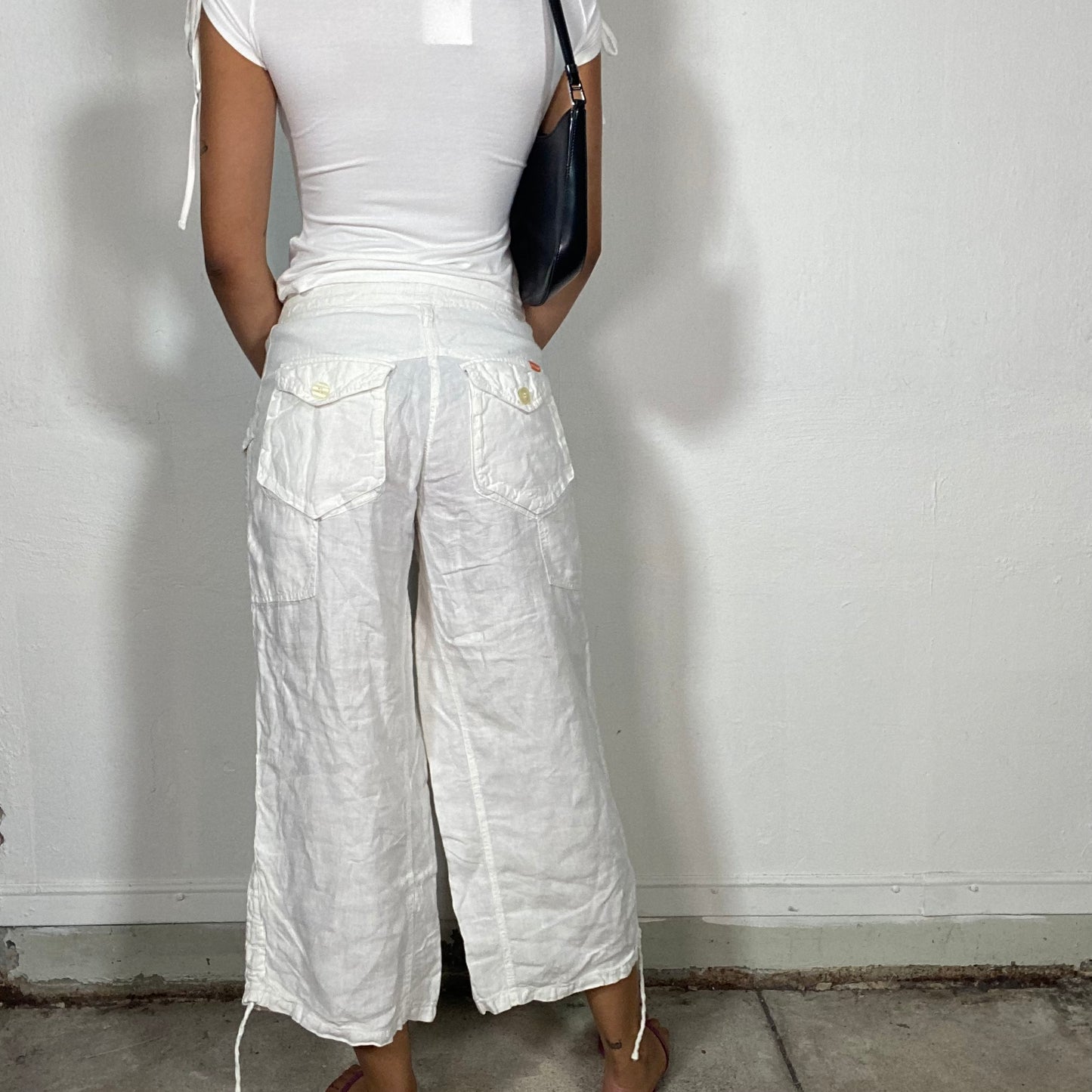 Vintage 90's Jennifer Aniston-Inspired Low Waist Linen Pants with Elastic Waist (S)