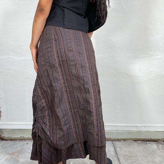 Vintage 2000's Techwear Striped Layered Maxi Skirt with Striped Print (S)