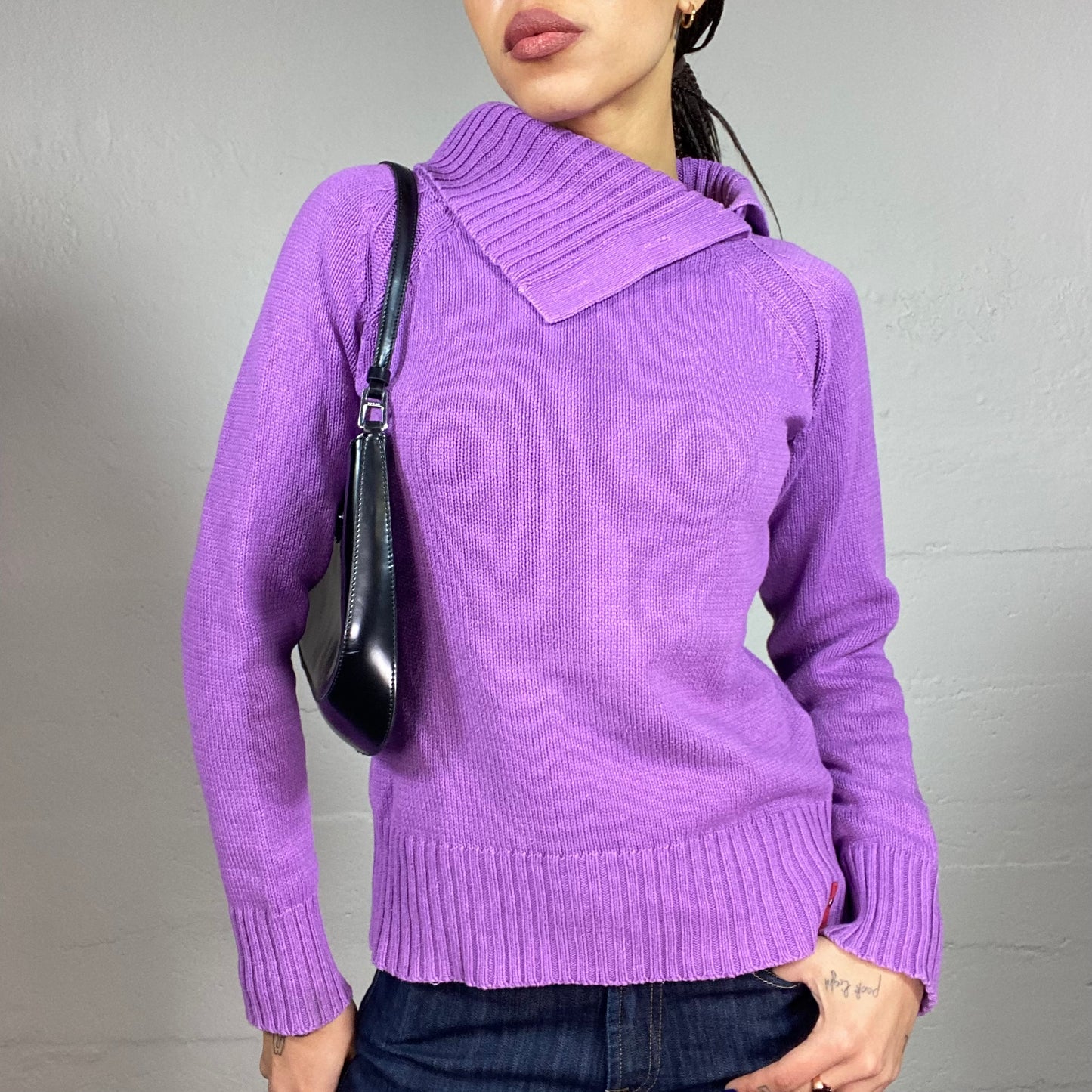 Vintage 90's Phoebe Buffay Purple Side Zip Up Pullover with Asymmetric High Neck (M)