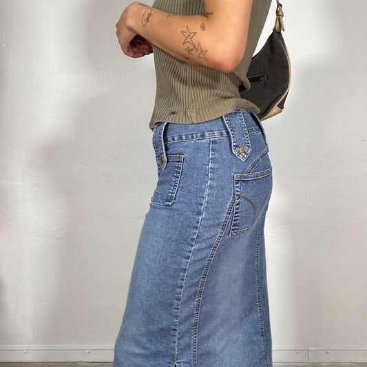 Vintage 2000's Downtown Girl Denim Pencil Midi Skirt (S/M)