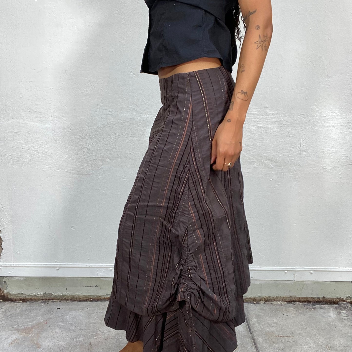 Vintage 2000's Techwear Striped Layered Maxi Skirt with Striped Print (S)