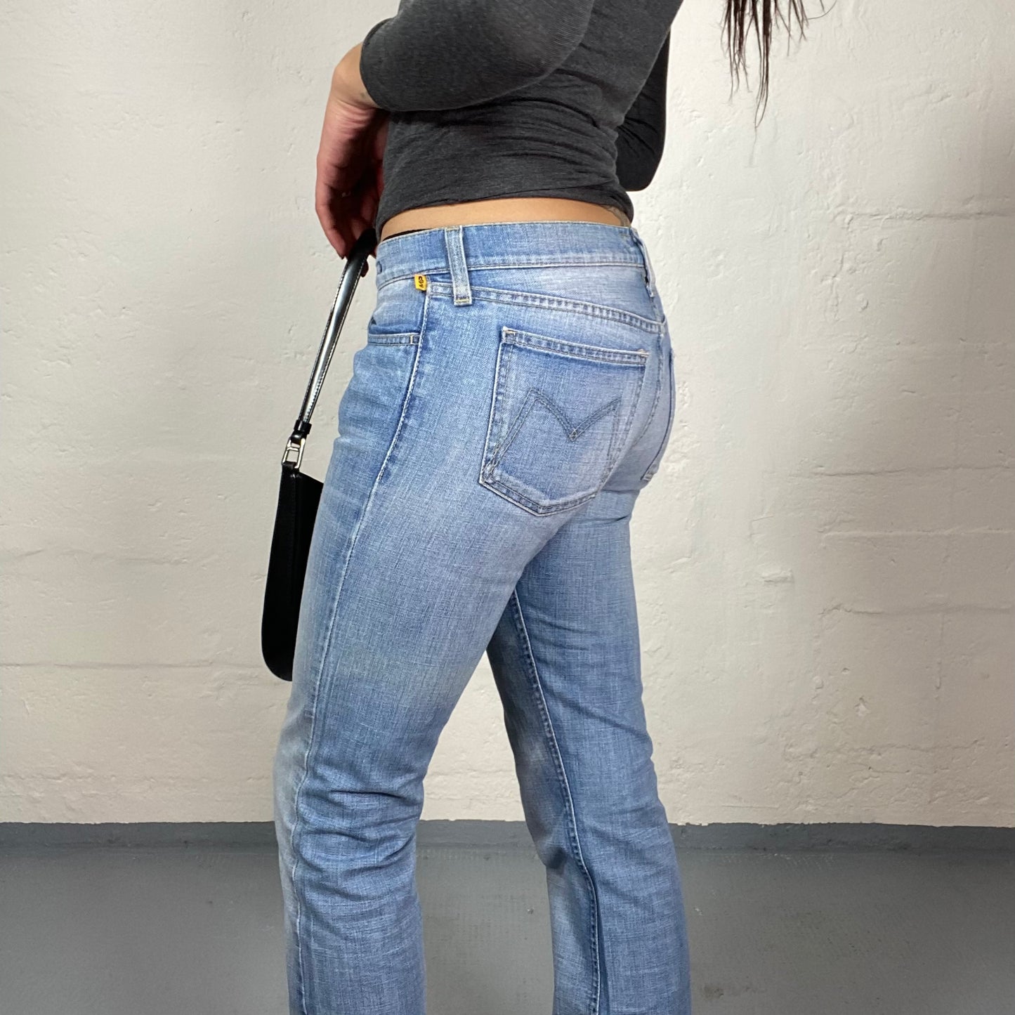 Vintage 2000's Downtown Girl Light Low-Waisted Denim Pants with Flared Detail (S)