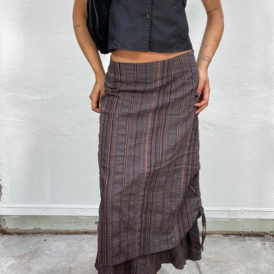 Vintage 2000's Techwear Striped Layered Maxi Skirt with Striped Print (S)