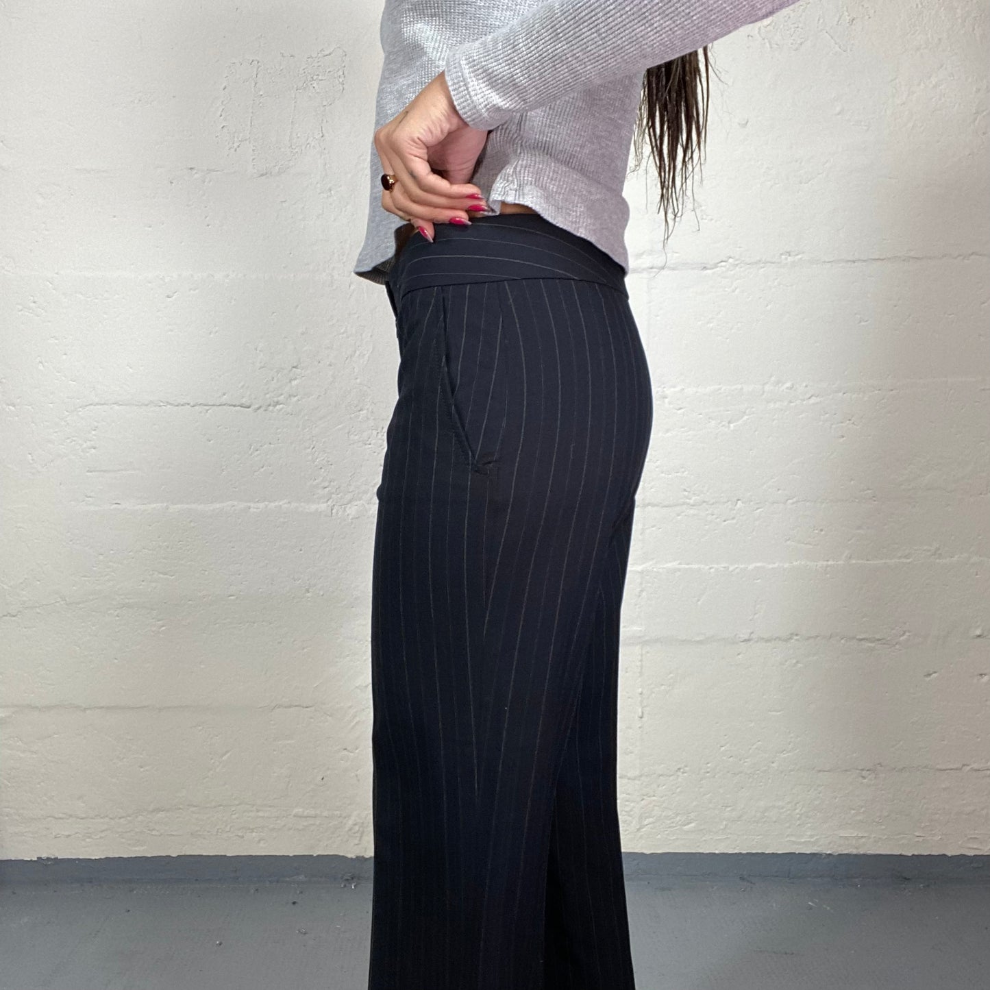 Vintage 90's Office Girl Black Straight Pants with Short Cut (S)