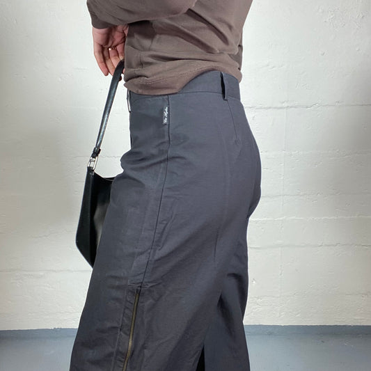 Vintage 2000's Cyber Grey Cargo Pants with Industrial Text Lettering Detail (S/M)