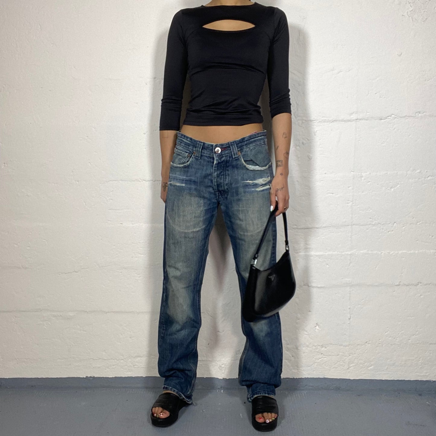 Vintage 2000's Downtown Girl Washed Denim Pants with Straight Cut (M)