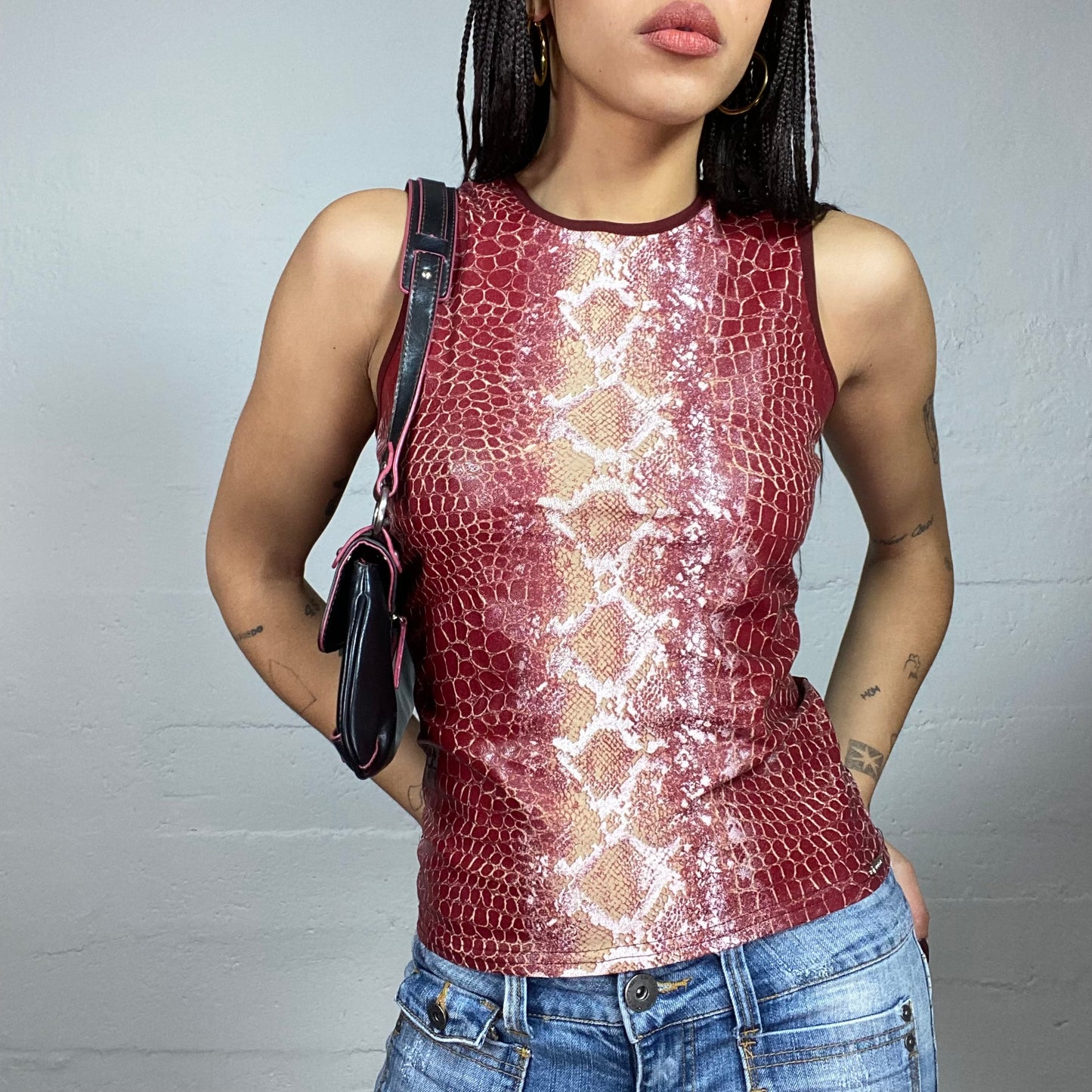 Vintage 2000's Clubwear Garnet Top with Serpent Print (S)