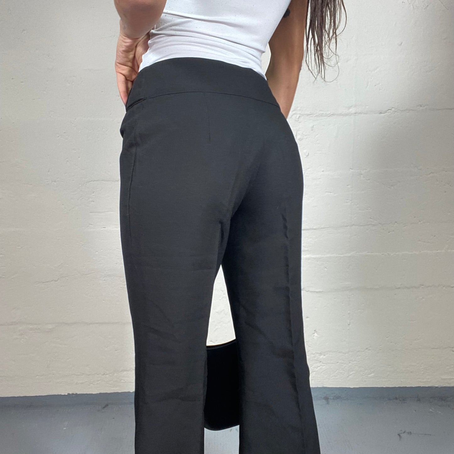 Vintage 2000's Office Black Pants with Round Silver Buckle Detail (S)