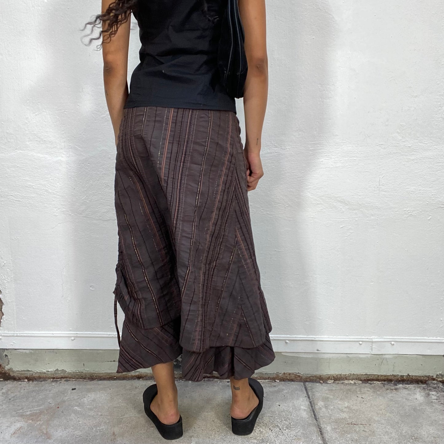 Vintage 2000's Techwear Striped Layered Maxi Skirt with Striped Print (S)