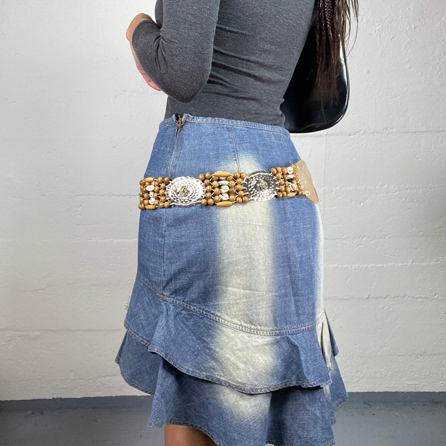 Vintage 2000's Boho Brown Lace Up Belt with Beads Detail