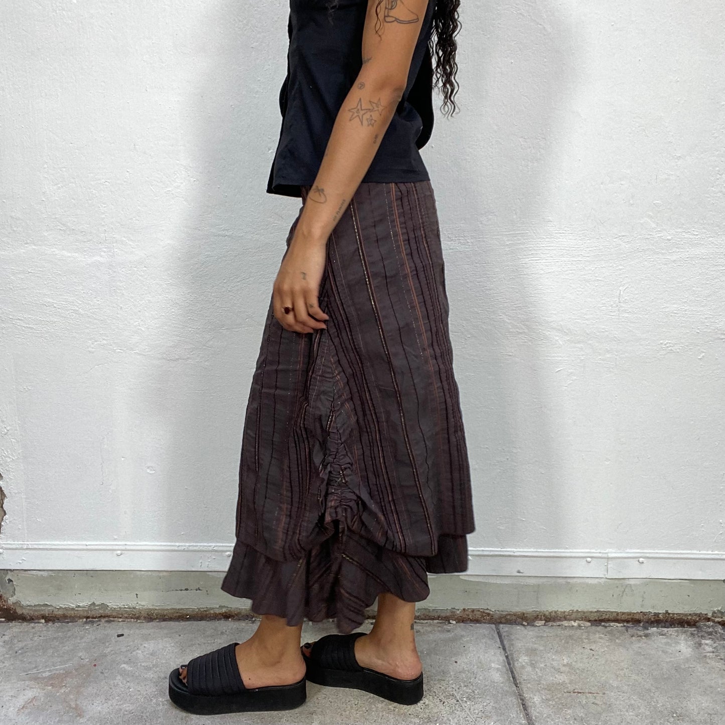 Vintage 2000's Techwear Striped Layered Maxi Skirt with Striped Print (S)