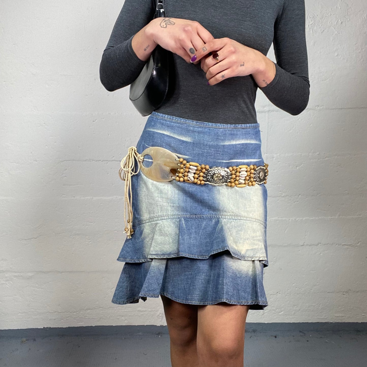 Vintage 2000's Boho Brown Lace Up Belt with Beads Detail
