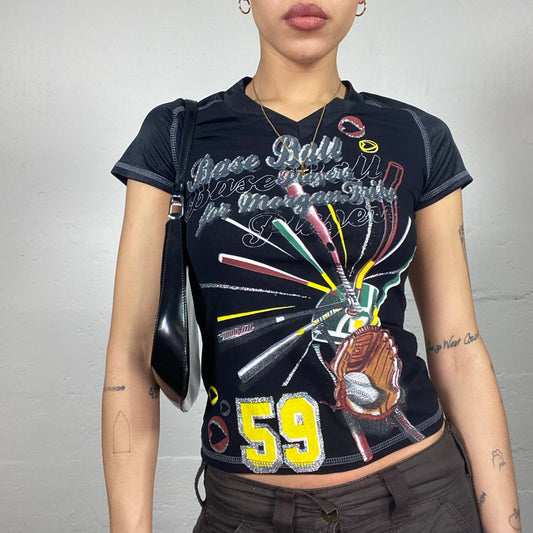 Copy of Vintage 2000's Sleaze Girl Black Top with "Just Be a Vip" Print Detail (S)