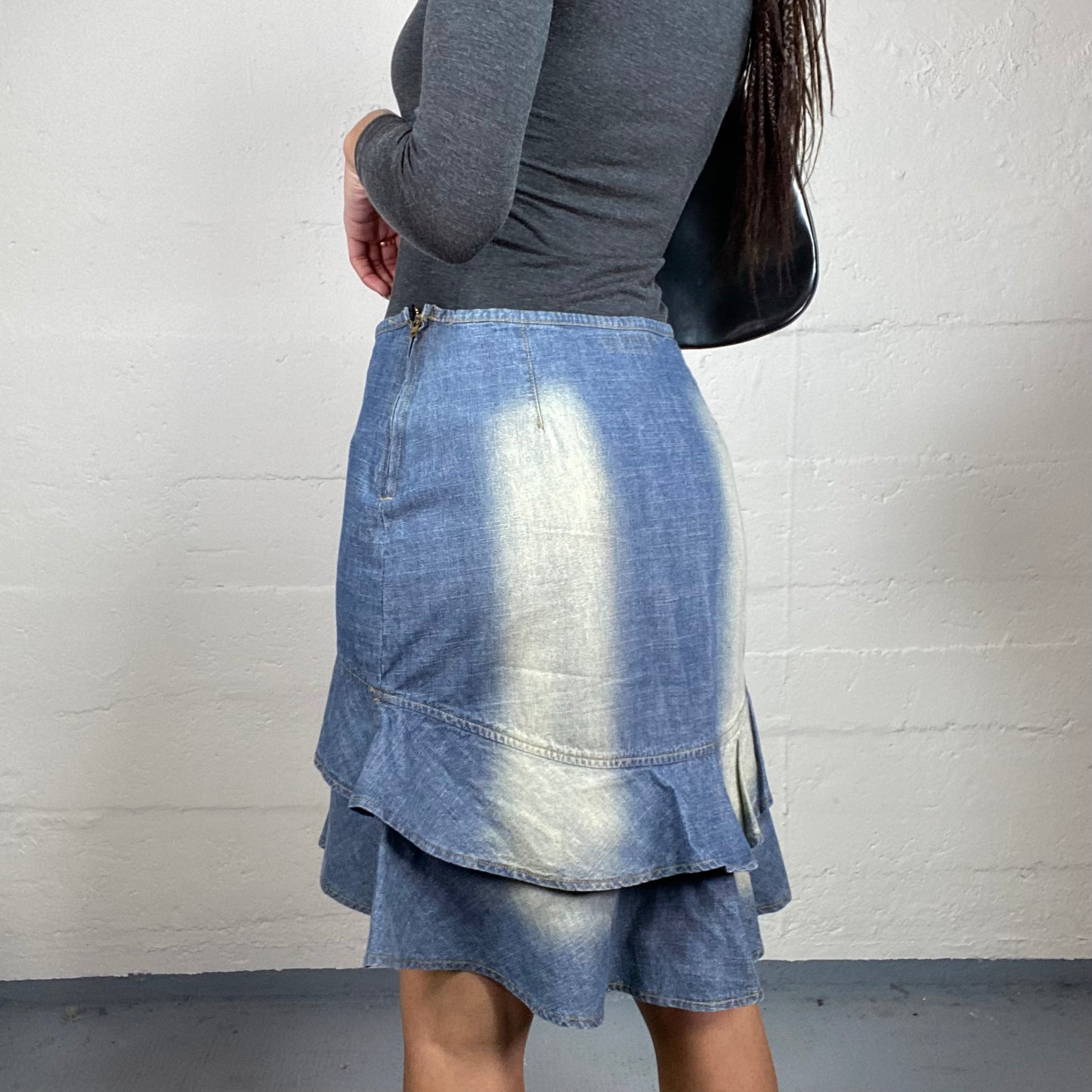 Vintage 90's Archive Denim Frilled Midi Skirt (S/M)