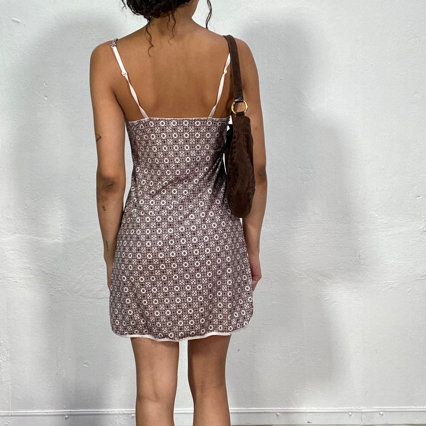 Vintage 90's Indie Brown Cami Dress with Mosaic Pattern (S)