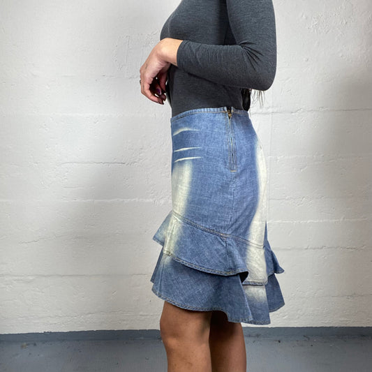 Vintage 90's Archive Denim Frilled Midi Skirt (S/M)