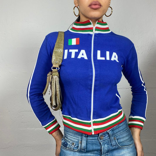 Vintage 2000's Italia Sporty Blue Zip Up Jacket with Flag Highneck Detail (XS)