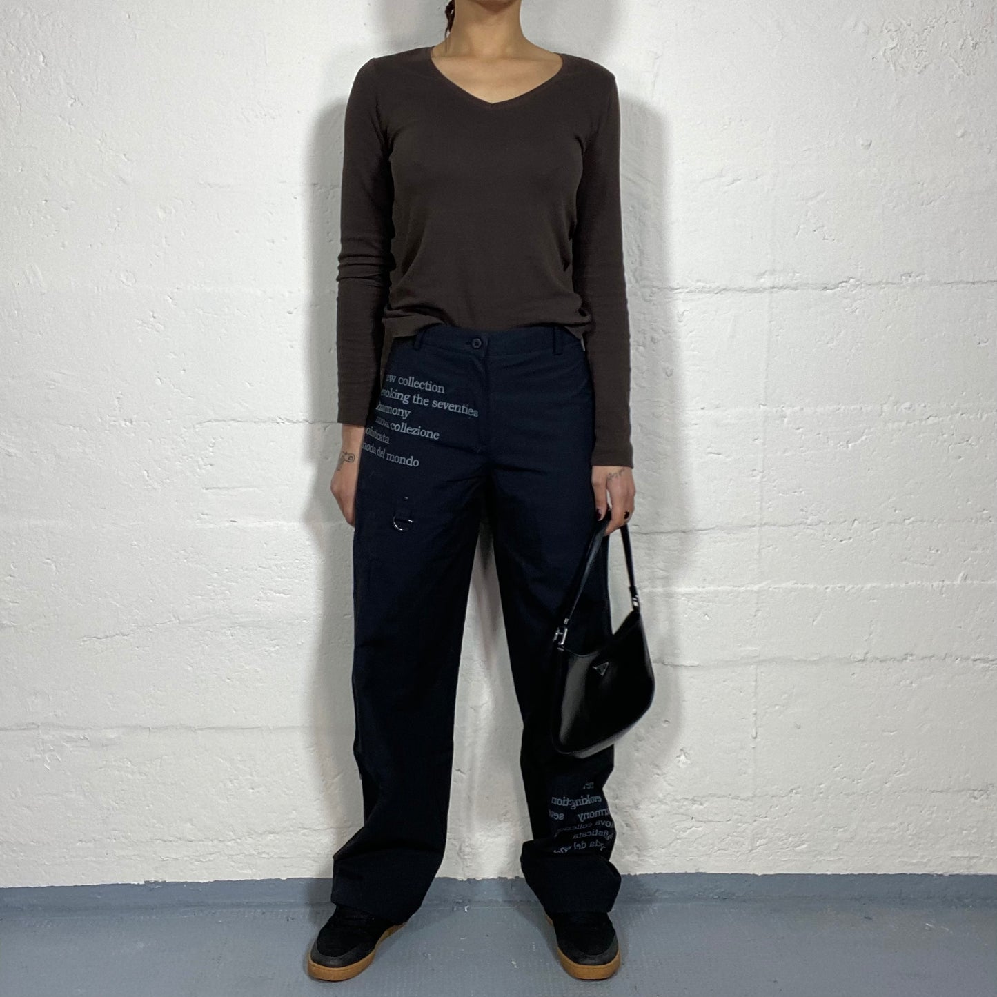 Vintage 2000's Cyber Grey Cargo Pants with Industrial Text Lettering Detail (S/M)