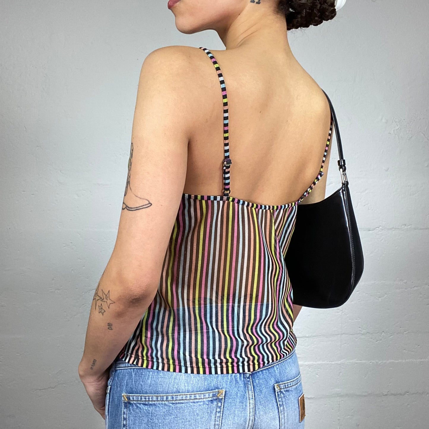 Vintage 2000's Sleaze Multi Colour Cami Top with Stripes Print (S)