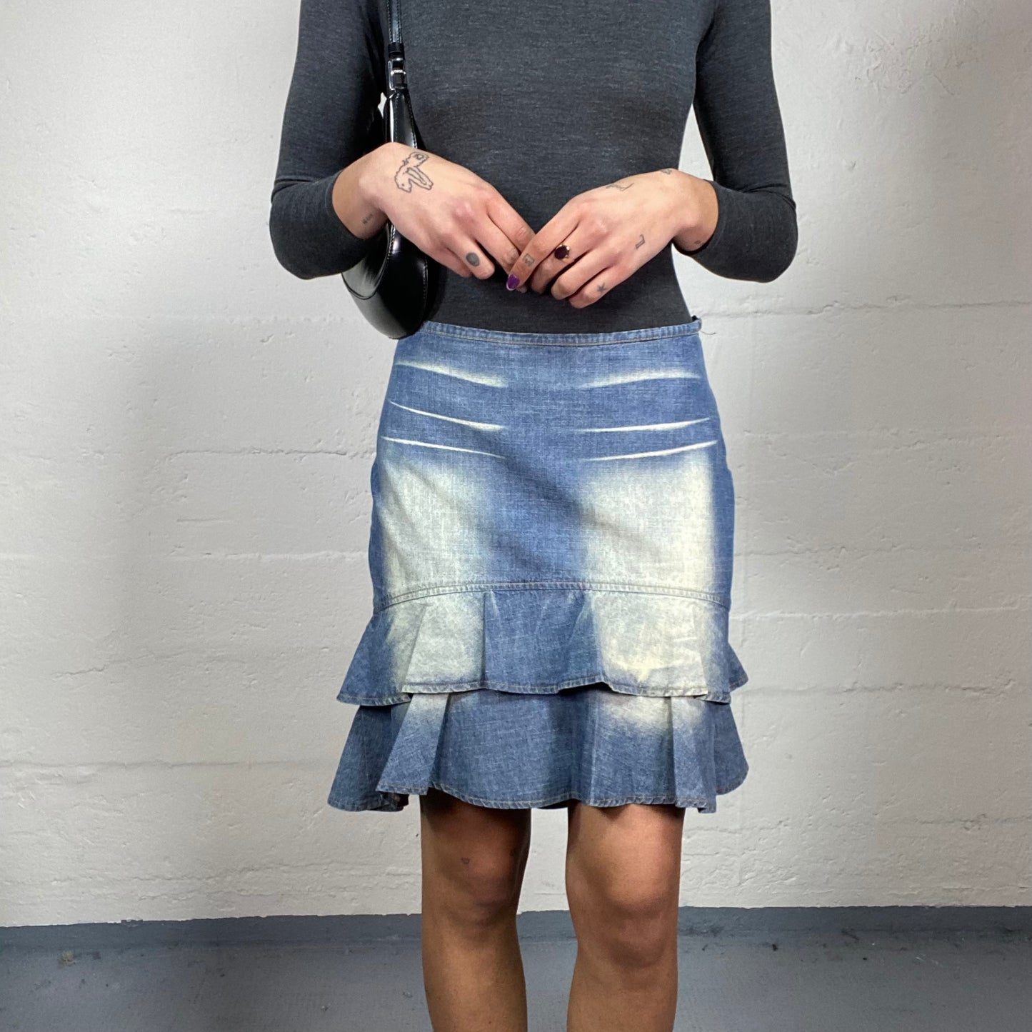 Vintage 90's Archive Denim Frilled Midi Skirt (S/M)