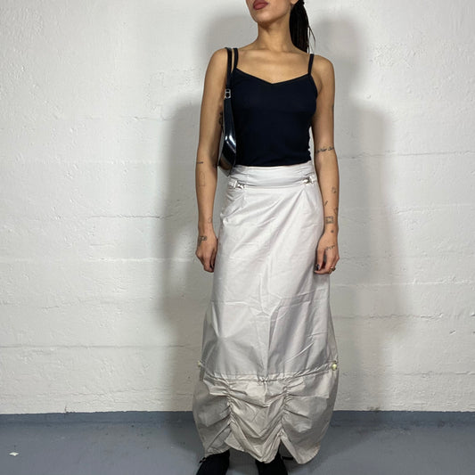 Vintage 2000's Cyber Silver Maxi Cargo Skirt with Ruffled Material (M)