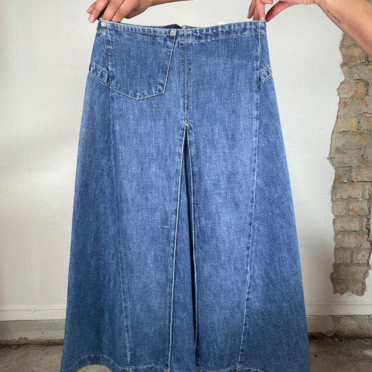 Vintage 2000's Downtown Girl Mid Wash Pleated Denim Maxi Skirt (XS)