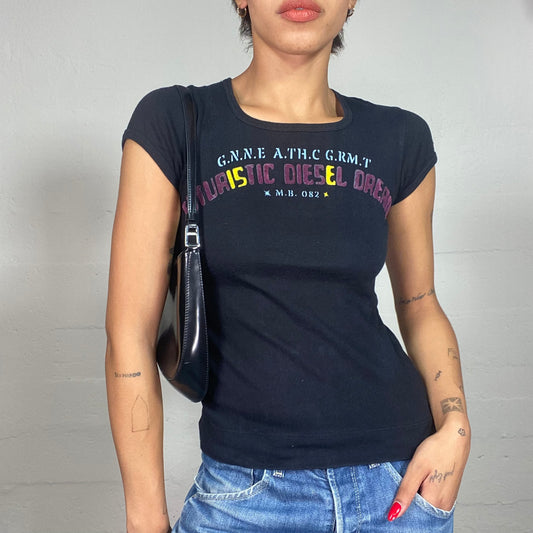 Vintage 2000's Diesel Archive Black Top with  "Futuristic Diesel Dream" Print (S)
