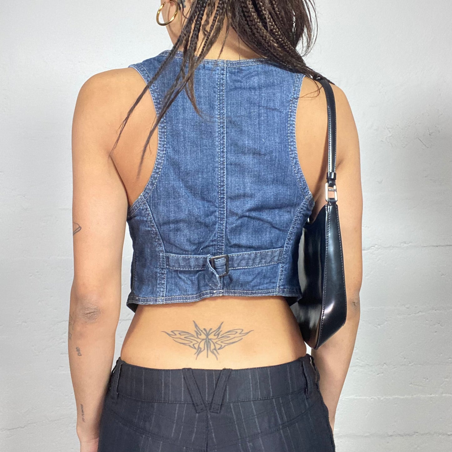 Vintage 2000's Model Off Duty Denim Vest Top with Button Details (M)