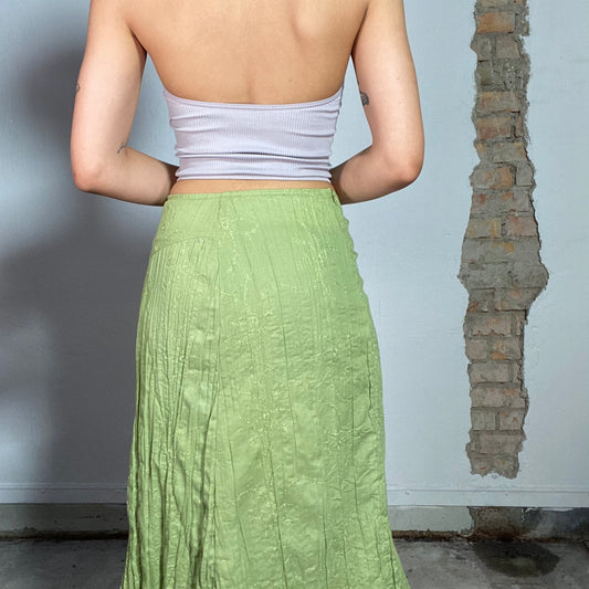 Vintage 90's Fairy Green Maxi Skirt with Floral Embroidery (S)