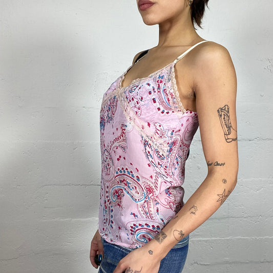 Vintage 90's Cute Pink Paisley Print Blouse Top (M)