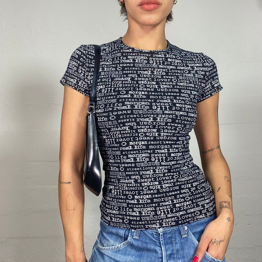 Vintage 2000's Morgan Archive Black Top with White "Sweet Lover" Monogram Print (S)