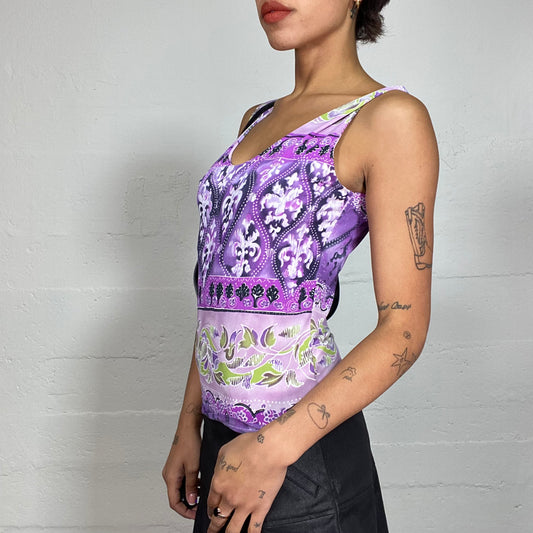 Vintage 2000's Boho Purple Top with Mosaic Print (S/M)