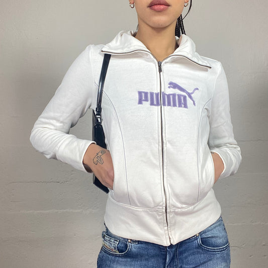 Vintage 2000's Puma College Girl White Zip-Up Hoodie with Brand Name Detail (S)