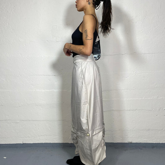 Vintage 2000's Cyber Silver Maxi Cargo Skirt with Ruffled Material (M)