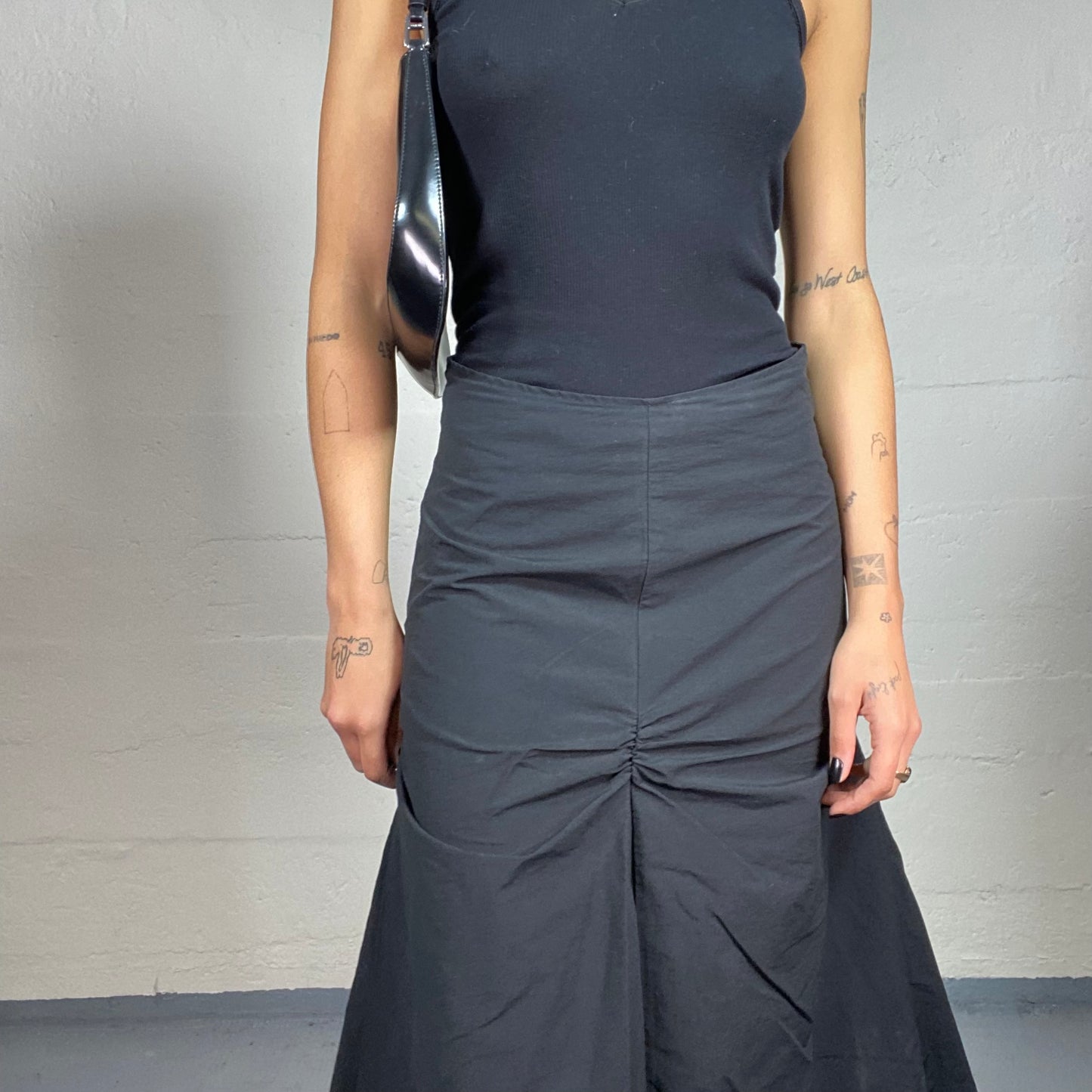 Vintage 2000's Cyber Black Deconstructed Maxi Cargo Skirt with Layered Material (M)